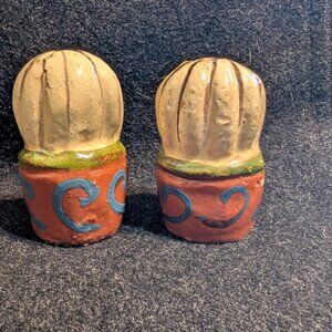 Ceramic cactus salt and pepper shakers, hand-painted folk art style